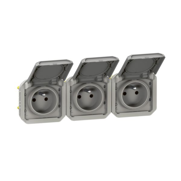 Triple Prise de courant 2P+T étanche – composable – Horizontale – Gris – 069564L – Plexo – Legrand