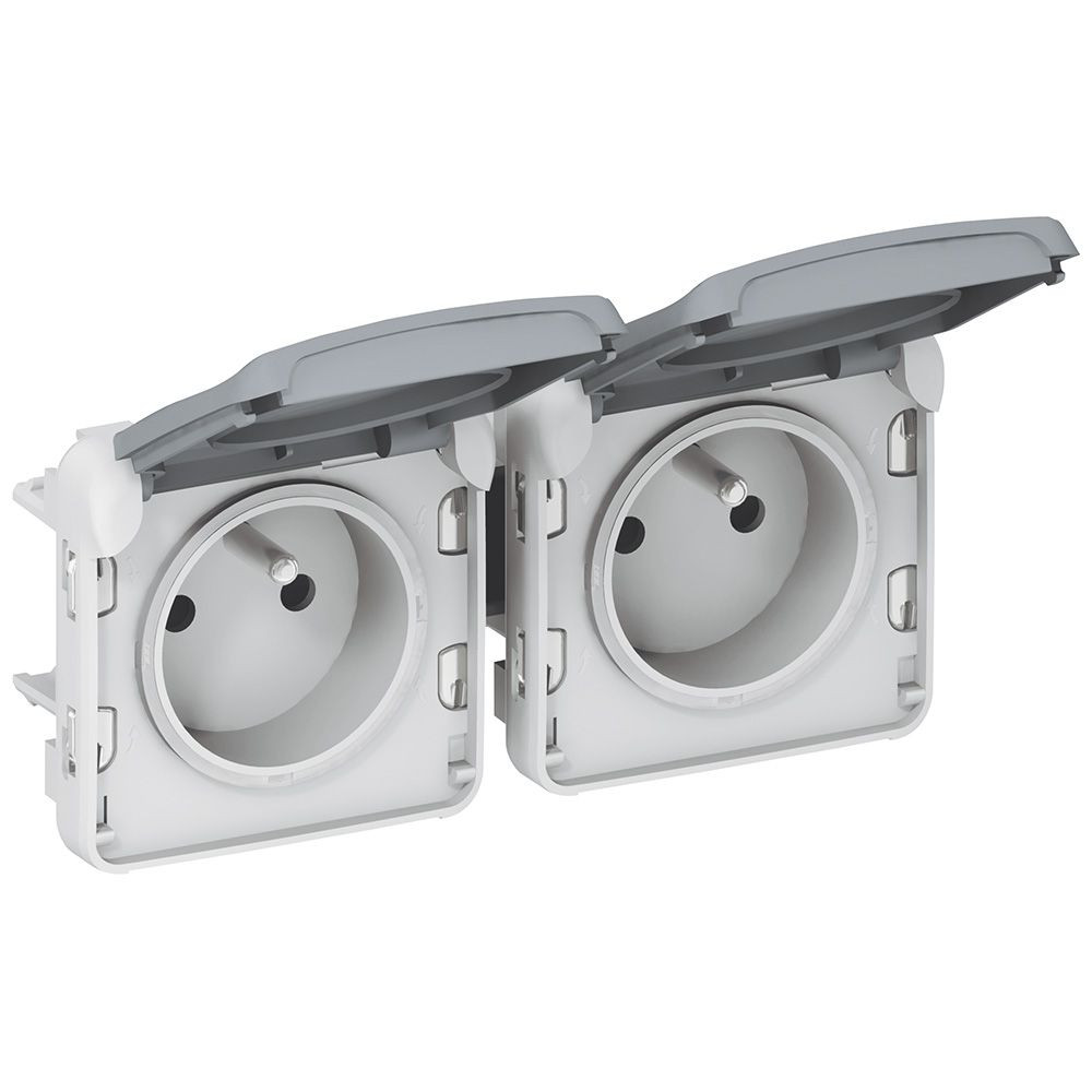 Double prise de courant 2P+T précâblée 16AX 250V – Horizontale – composable – IP55 – Plexo – Gris – 069562 – Legrand