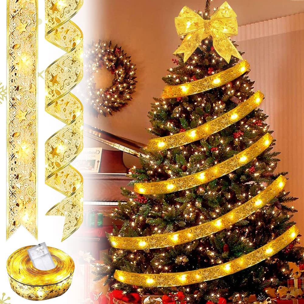 Glitzernde Weihnachtsbaumband-LED-Lichtgirlande für die 10 Länge: – (warmes Licht) Weihnachtsbaumdekoration m,SOEKAVIA