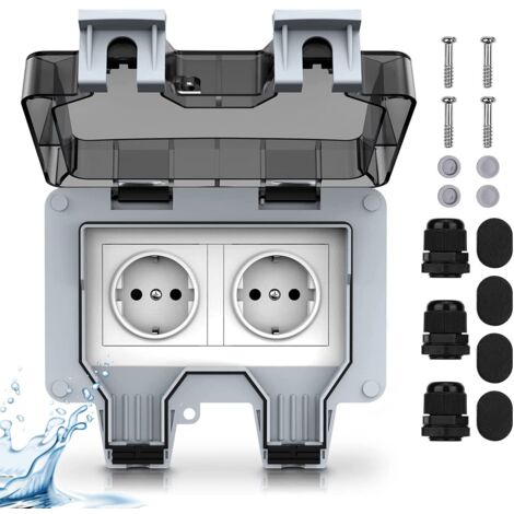 External socket, electrical, waterproof, wall socket with double switch, protection class IP66, for garden and garage NPTERBL