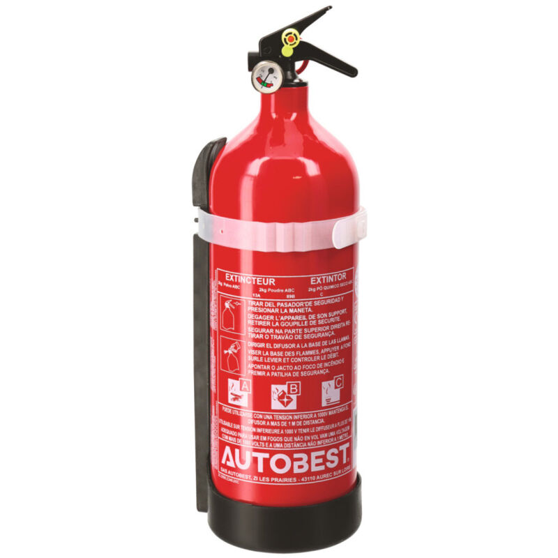 Autobest - Extincteur 2kg à poudre classe abc avec manomètre