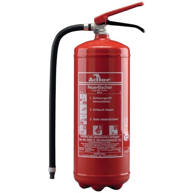 Gloria - Extincteur à poudre Adler PDE6 6 kg à pression continue classe d'incendie a 27 a 183 b c avec support mural