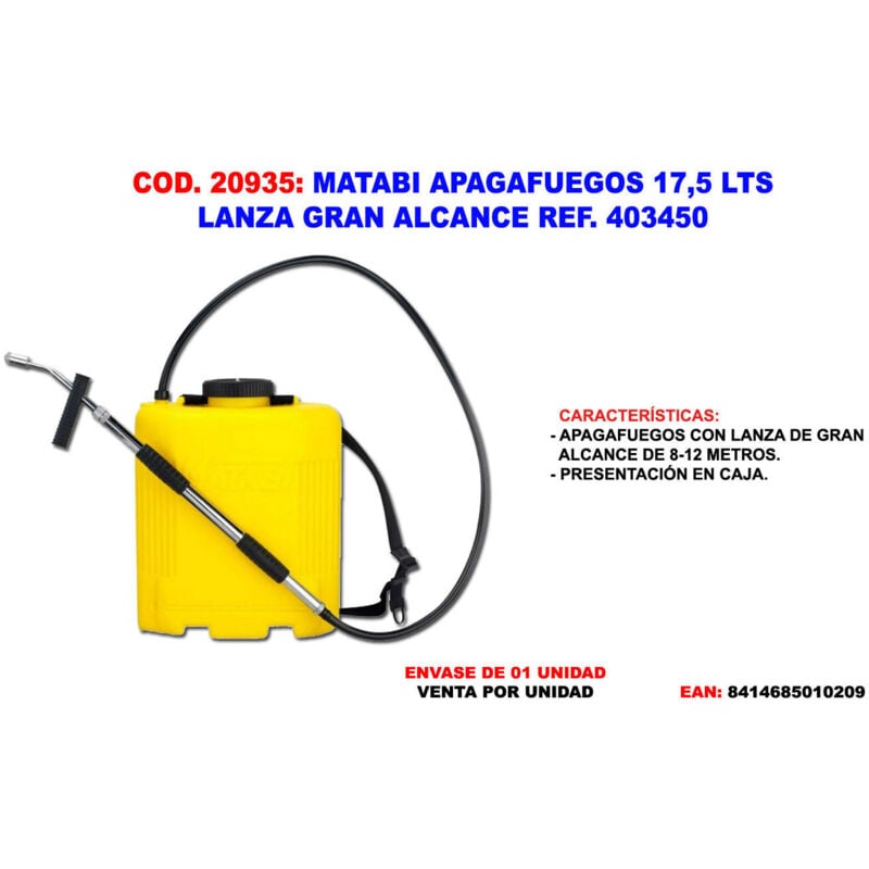 Matabi - extincteur 17,5 lts avec lance haute gamme 8-12 mts