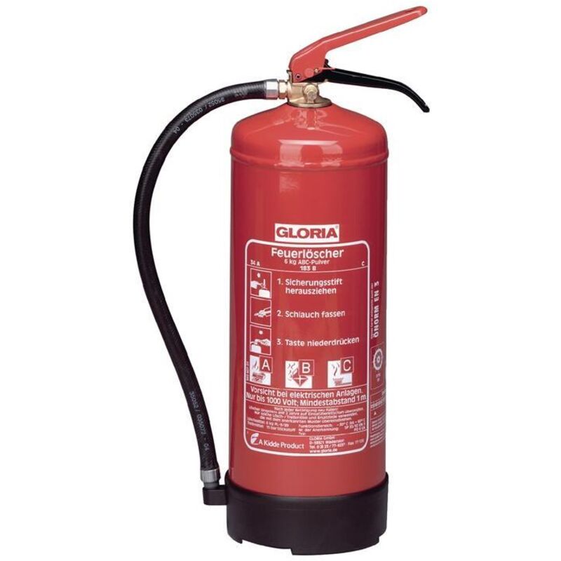 Gloria - Extincteur à poudre pression permanente pd 6 g a 6 kg classe d'incendie a 34 a 233 b c avec support mural