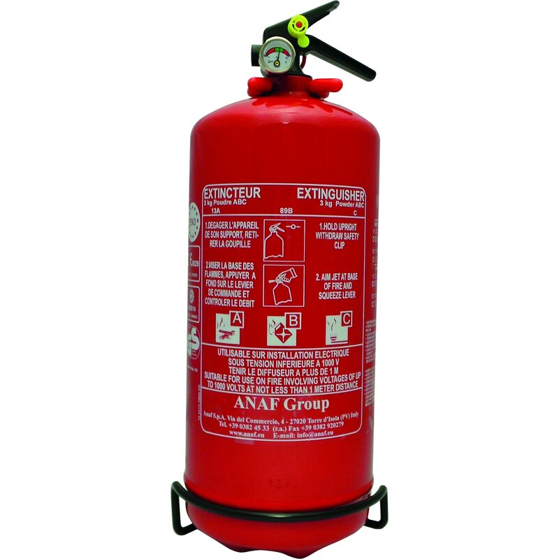 Extincteur poudre homologue 3 Kg avec manometre Anaf Fire Protection S20204