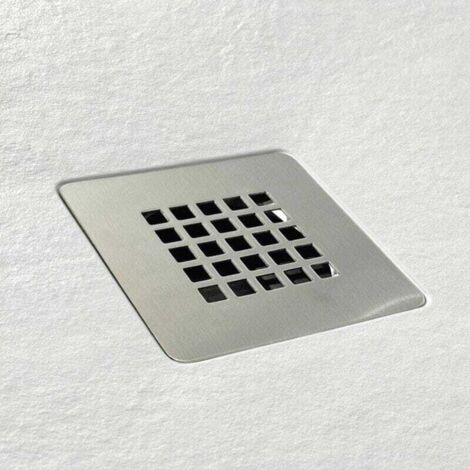 Extra flache Duschwanne CENTRO Schieferoptik WEIß 120x140 cm Ablaufschutz in Chrom
