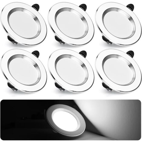 Extra flacher LED-Einbaustrahler, 7 W, 700 lm, Deckeneinbauleuchte, kaltweiß 6000 K, Badezimmerstrahler, Aluminium, rund, Metall, 6er-Set für Wohnzimmer, Schlafzimmer