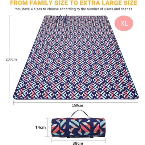 Extra große Picknickdecke, wasserdichte Picknicktischdecke, sandabweisende Matte, wärmeisolierend, Unterseite mit Aluminiumfolie, maschinenwaschbar, ideal für Camping, Reisen, Park und Strand, 150 x 2