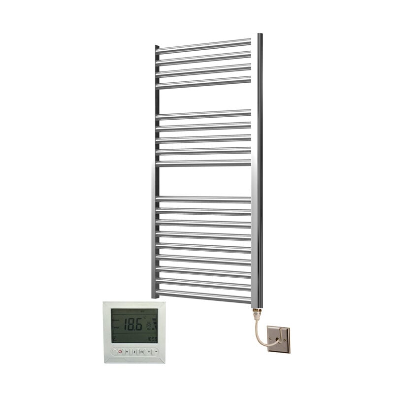 Extra High Heat Output Chrome Electric Towel Rail 500 x 1000mm + TIMER / ROOM THERMOSTAT Flat