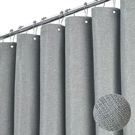 Extra langer grauer Duschvorhang aus strapazierfähigem, strukturiertem Stoff, inklusive Haken, beschwerter, luxuriöser Duschvorhang (72 x H84 Zoll).
