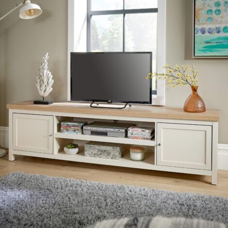 Extra Large 180cm White Oak TV Stand 2 Door Cabinet Television Unit 36mm Top