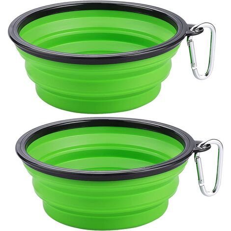 Extra Large Collapsible Dog Bowls 2 Pack , 34oz Foldable Dog Travel Bowl, Portable Dog Water Food Bowl with Carabiner, Pet Feeding Cup Dish for Traveling, Walking, Parking green