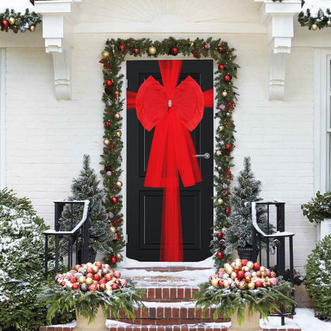 Extra Large Double Deluxe Door Bow Full Wrap Elegant Christmas Traditional Bow,Red