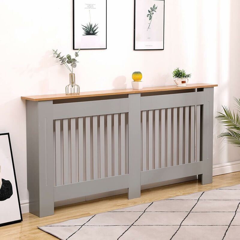 York - Extra Large Grey Oak Top Radiator Cover Wooden Wall Cabinet Slatted Grill