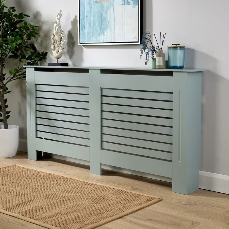 York - Extra Large Grey Radiator Cover Wooden MDF Wall Cabinet Shelf Slatted Grill