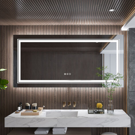 Extra Large Illuminated Bathroom Mirror Wall Mounted Touch Sensor Mirror with Demister, 1000 x 600mm