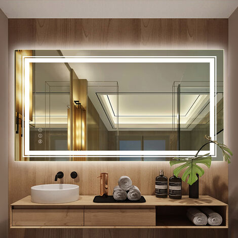 Extra Large Illuminated Bathroom Mirror Wall Mounted Touch Sensor Mirror with Demister, different size available