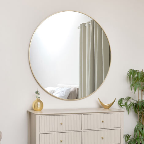 MELODYMAISON Extra Large Round Gold Wall Mirror 120cm x 120cm (1.2 M x 1.2 M)