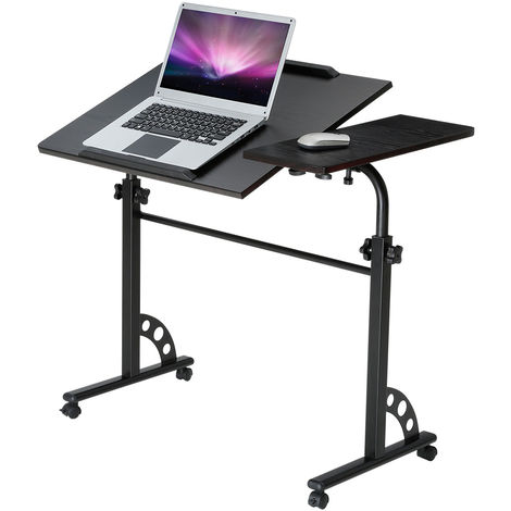 Extra Large Tilting Wooden Rolling Laptop Desk Cart With Side