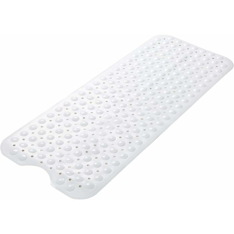 Extra long bath mat with strong suction cups Non-slip bath mat shower mat for bathroom Machine washable 70x40 cm (white)