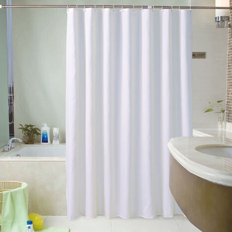 Extra Long Shower Curtain White, Hotel Luxury 150GSM Heavy Weight Polyester Bath Shower Curtain, White