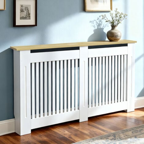 UNHO Extra Tall 92cm Radiator Cover MDF Modern Cabinet Slatted Grill Wood Texture Top, Large 152 x 20 x 92.5 cm