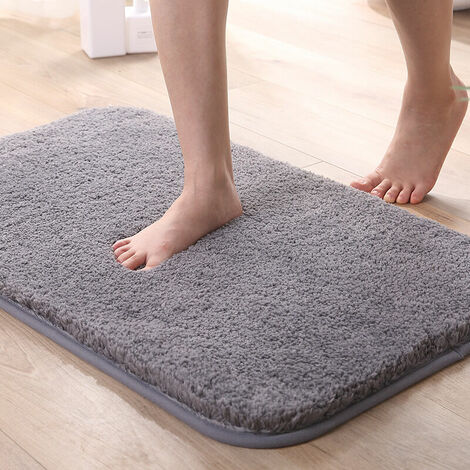 Extra Thick Anti-Slip Absorbent Bath Mat Bathroom Shower Floor Mat Chenille Machine Washable (Grey, 60x90cm)