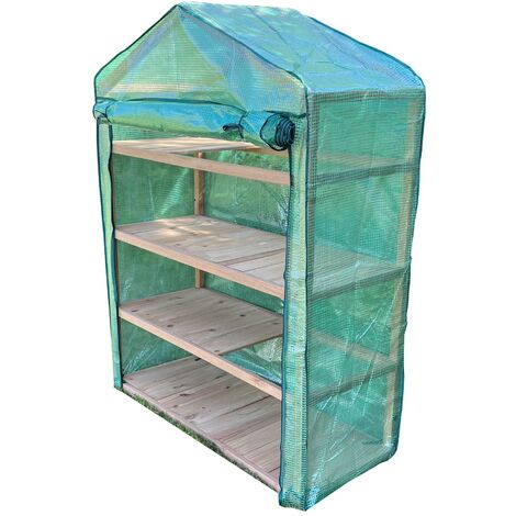 Extra Wide 4 Tier Wooden Mini Greenhouse with Reinforced Cover
