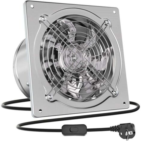 Extract d'air 250mm Ventilat Mural 1680m³/h avec Clapet Anti-Retour Matériau Métallique avec EU Plug pour Bureau Grenier Garage Cuisine, Argent [Classe énergétique B]