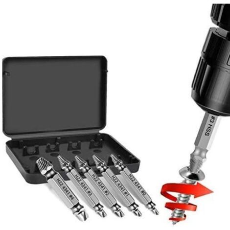 Extracteur à Vis à Tête Double,Endommagé Vis Extracteur et Retirer Kit H.S.S.1＃/2＃/3＃/4＃0＃-(5Pcs)