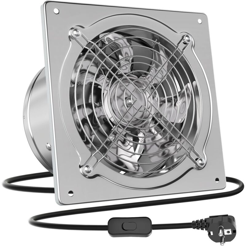 Extracteur d'air 250mm Ventilateur Mural 1680m³/h avec Clapet Anti-Retour Matériau Métallique avec EU Plug pour Bureau Grenier Garage Cuisine, Argent