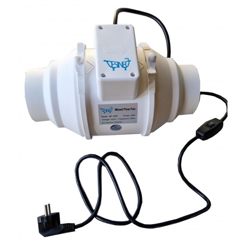 Extracteur d'air 200m3/h 100mm 30W double vitesse pré cablé Desineo