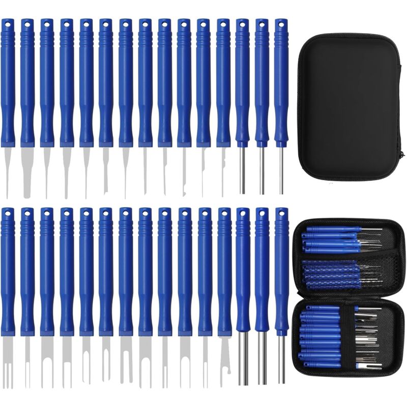 Extracteur de Cosses, 30 Pièces Outils de Débranchement de Terminal pour Voiture, Extracteur de Connecteur de Câble Automobile (Bleu)