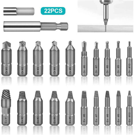 Extracteur de fil HSS 22 pièces, dents inversées, jeu d'extracteurs de fil inversés, extracteur pour vis cassées