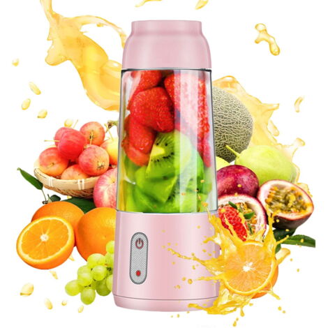 Extracteur de jus électrique portable USB, mini extracteur de jus pour fruits et légumes, extracteur de jus facile à nettoyer, 7,5 pouces x 3 pouces, rose.