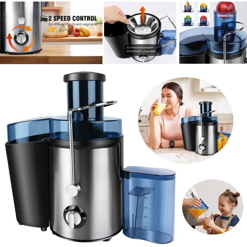Extracteur de jus Fruits Légumes Acier inoxydable 65mm Grande ouverture Extracteur de jus professionnel