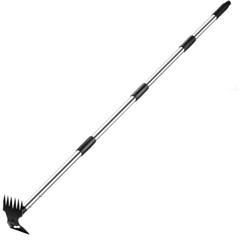Extracteur de mauvaises herbes avec long manche de 150 cm, outil de jardinage manuel 2 en 1, râteau et binette de jardin, traction de désherbage robuste pour cour, pelouse, terrasse, jardin