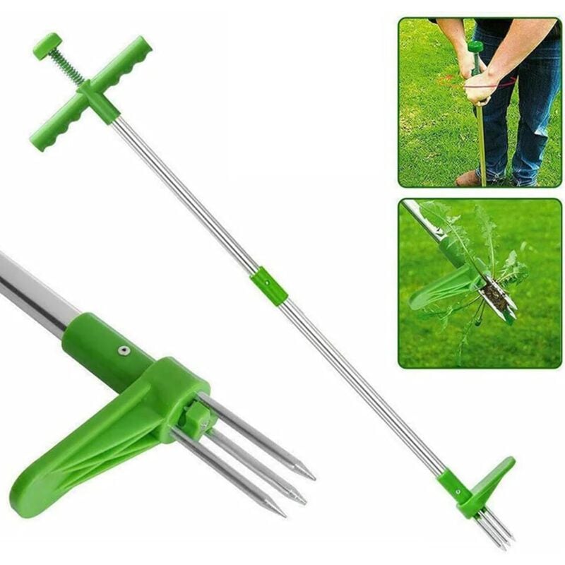Extracteur de mauvaises herbes et outil d'extraction de racine de désherbeur vertical rotatif télescopique avec poignée en acier et désherbeur