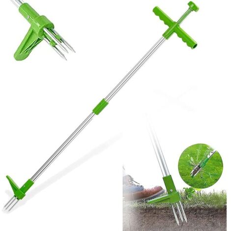 Extracteur de mauvaises herbes et outil d'extraction de racine de désherbeur vertical rotatif télescopique avec poignée en acier et désherbeur