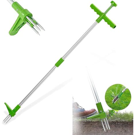 Extracteur de mauvaises herbes et outil d'extraction de racine de désherbeur vertical rotatif télescopique avec poignée en acier et désherbeur
