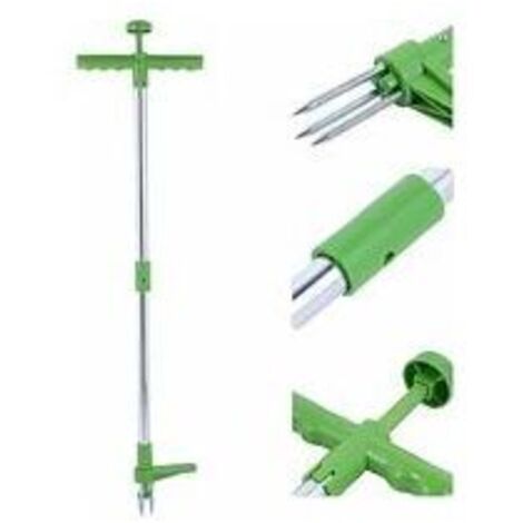 Extracteur de mauvaises herbes et outil d'extraction de racine de désherbeur vertical rotatif télescopique avec poignée en acier et désherbeur de jardin manuel à 3 griffes