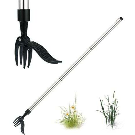 Extracteur de Mauvaises Herbes - Outil de désherbage à Long Manche avec 4 Griffes-Extracteur de Mauvaises Herbes Manuel-Outil de désherbage de Racines de Mauvaises Herbes-Pince réglable en 3 étapes