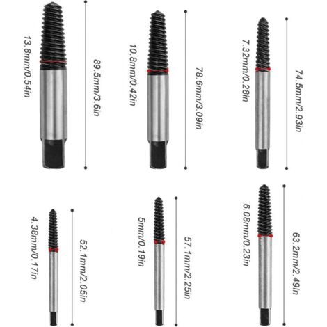 Extracteur de vis 1/8-1 pouce, extracteur de vis cassé 6 pièces, extracteur de goujons, pour vis et tuyaux endommagés