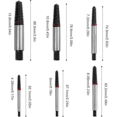 Extracteur de vis 1/8-1 pouce, extracteur de vis cassé 6 pièces, extracteur de goujons, pour vis et tuyaux endommagés