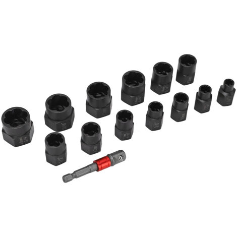 Extracteur de vis cassées 14 pièces, douilles hexagonales pour boulons rouillés, kit 3/8"