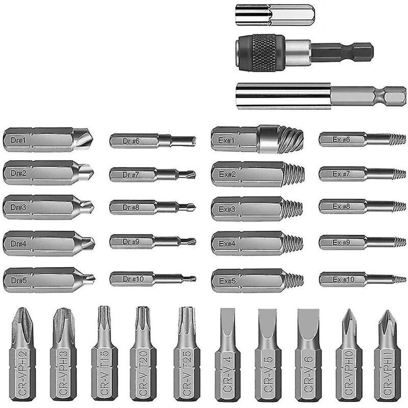Extracteur de vis endommagé, kit d'extraction de boulons 33 pièces avec porte-embout d'extension magnétique, douille Ad