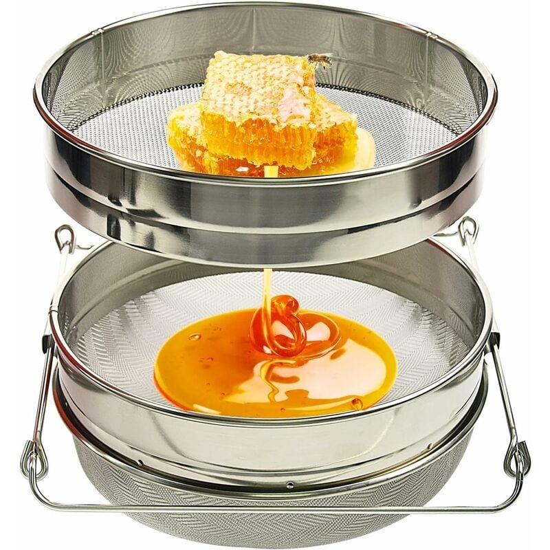 Beijiyi - Extracteur Miel Double, Filtre à Miel en Acier Inoxydable, Passoire Tamis de Miel avec Pognée Réglable, Apiculture équipement