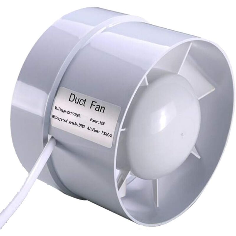 Extracteur silencieux de 100 mm, 12 W, 130 m³/h, ventilateur de conduit à flux mixte à économie d'énergie pour salles de bains, bouches d'aération,