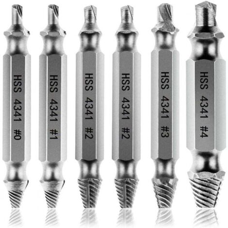 Extracteurs de vis endommagés [6 pièces], extracteur de vis, extracteur de boulon cassé en acier HSS 4341, dureté supérieure à 63 HRC