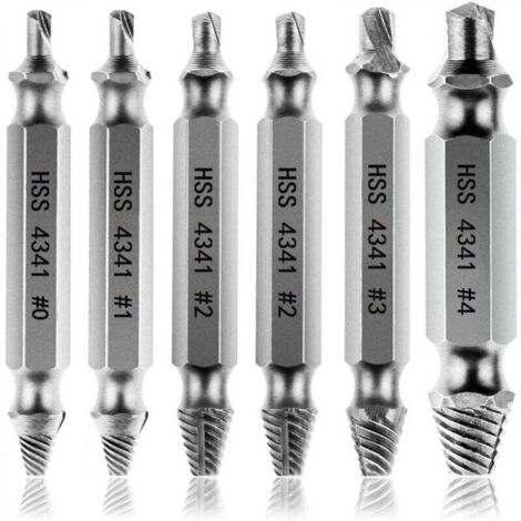 Extracteurs de vis endommagés [6 pièces], extracteur de vis, extracteur de boulon cassé en acier HSS 4341, dureté supérieure à 63 HRC